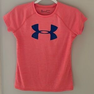 Under Armour Youth Girls L YLG Coral Orange Short Sleeve T-Shirt Heat Gear